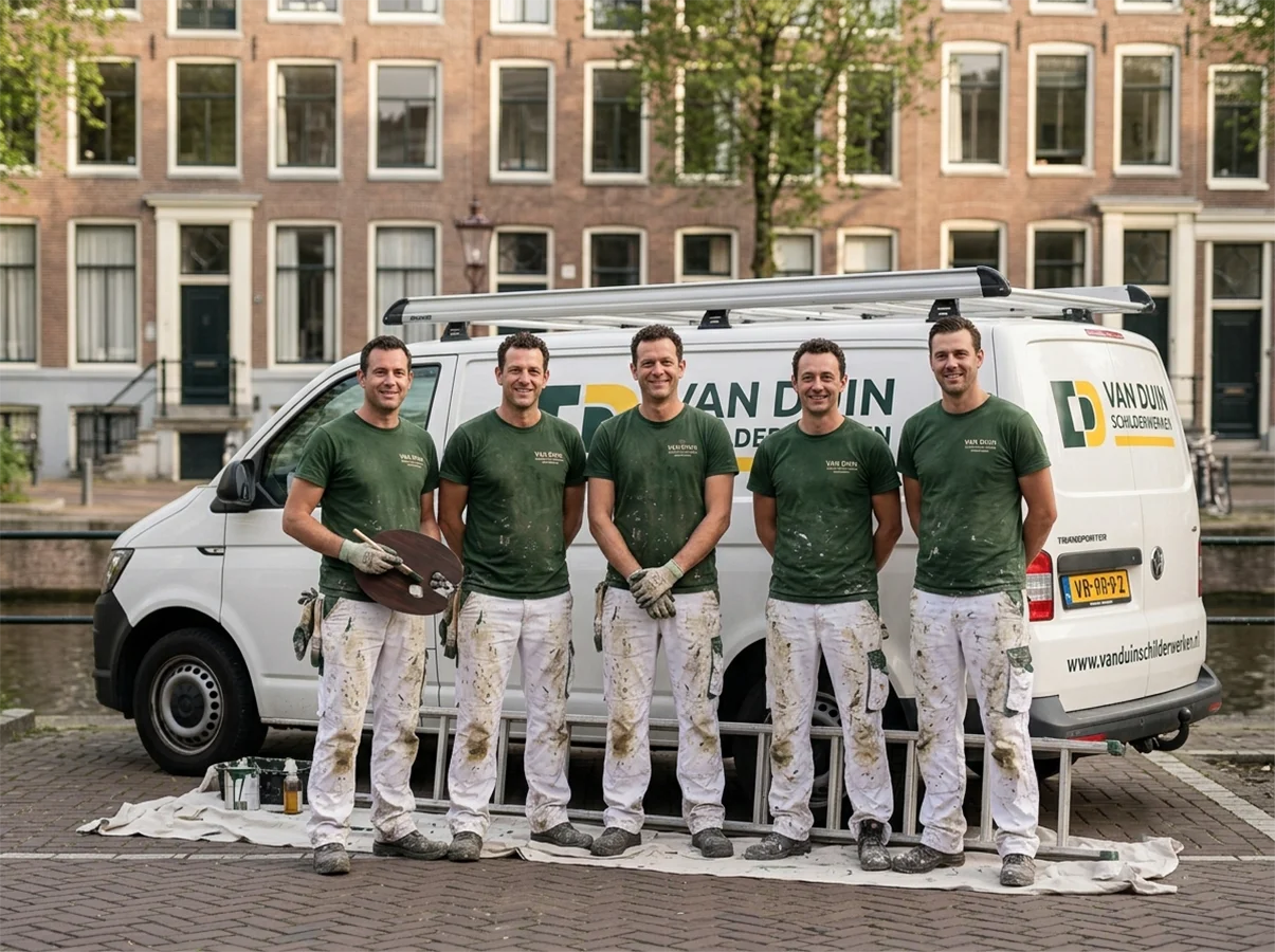 Het team van schilders voor de bedrijfsbus