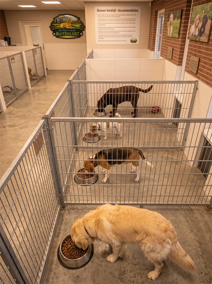 Groepje honden wandelt buiten