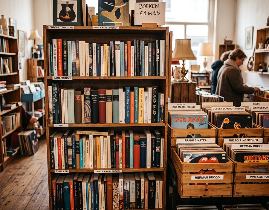Boekenkasten en platenbakken
