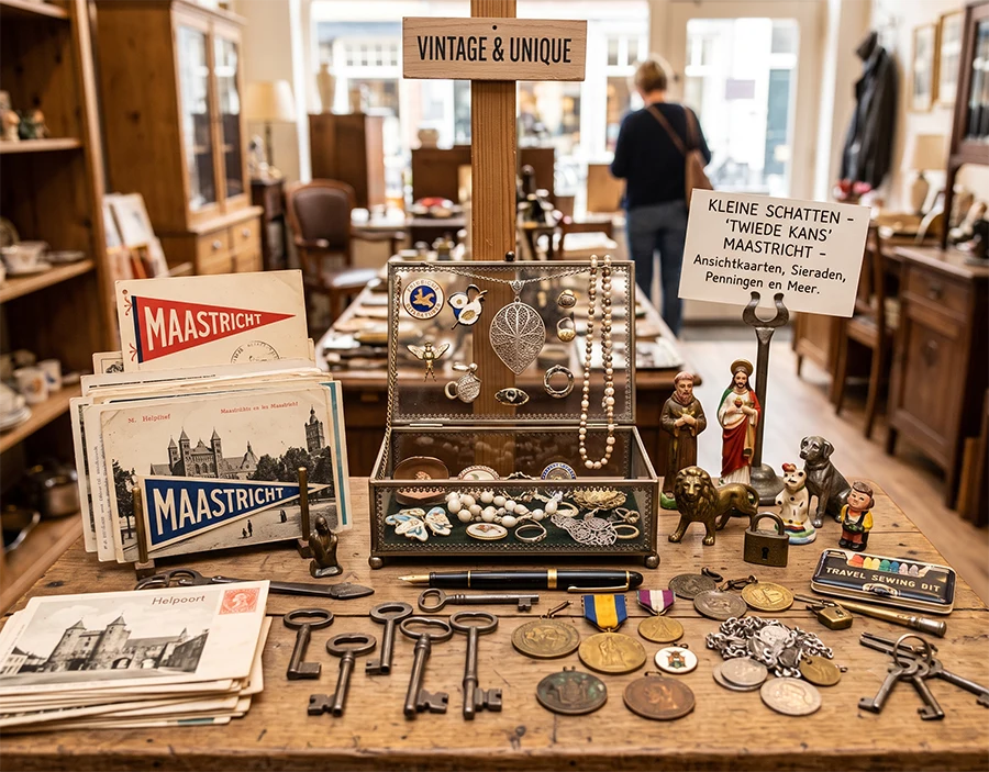 Vitrine met curiosa en verzamelobjecten
