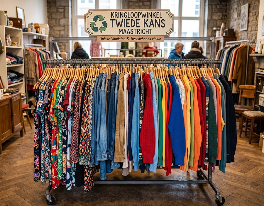 Rek met tweedehands kleding