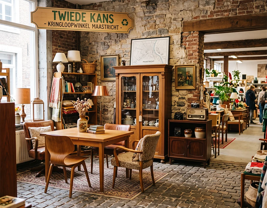 Tweedehands kasten en stoelen in de winkel
