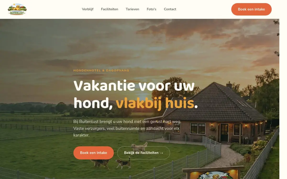Website Hondenhotel Buitenlust, hondenpension