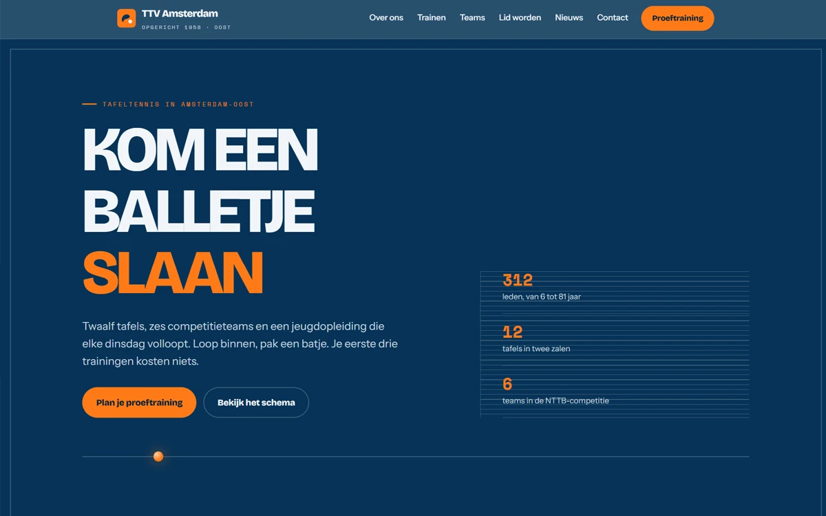 Website TTV Amsterdam, tafeltennisvereniging